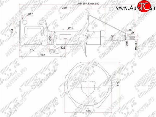 3 679 р. Левый амортизатор передний SAT  Toyota Avensis ( T250 седан,  T250 универсал) (2003-2008) дорестайлинг, рестайлинг  с доставкой в г. Керчь