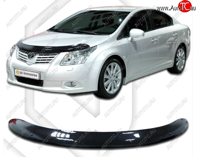 2 199 р. Дефлектор капота CA-Plastiс  Toyota Avensis ( T270 седан,  T270 универсал) (2008-2015) дорестайлинг, 1-ый рестайлинг (Classic черный, Без надписи)  с доставкой в г. Керчь