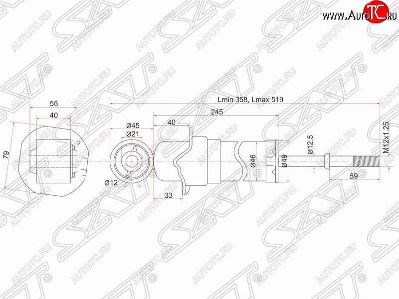 2 779 р. Амортизатор задний SAT Toyota Avensis T250 седан дорестайлинг (2003-2006)  с доставкой в г. Керчь
