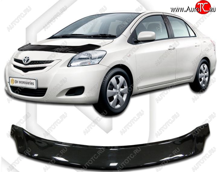 2 159 р. Дефлектор капота (NCP96, KSP92, SCP92) CA-Plastiс  Toyota Belta/Yaris  XP90 (2005-2012) седан (Classic черный, Без надписи)  с доставкой в г. Керчь