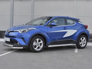 23 549 р. Защита переднего бампера (Ø63 мм с клыками, нержавейка) SLITKOFF Toyota C-HR NGX10, ZGX10 дорестайлинг (2016-2019)  с доставкой в г. Керчь. Увеличить фотографию 2