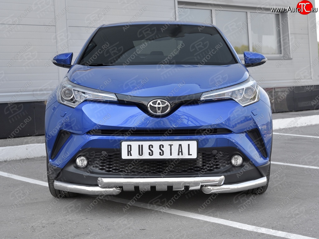 23 549 р. Защита переднего бампера (Ø63 мм с клыками, нержавейка) SLITKOFF Toyota C-HR NGX10, ZGX10 дорестайлинг (2016-2019)  с доставкой в г. Керчь