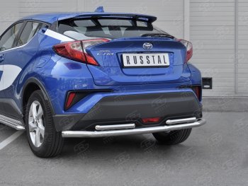 17 999 р. Защита заднего бампера (2 трубы Ø63 и 42 мм, нержавейка) SLITKOFF  Toyota C-HR  NGX10, ZGX10 (2016-2019) дорестайлинг  с доставкой в г. Керчь. Увеличить фотографию 4