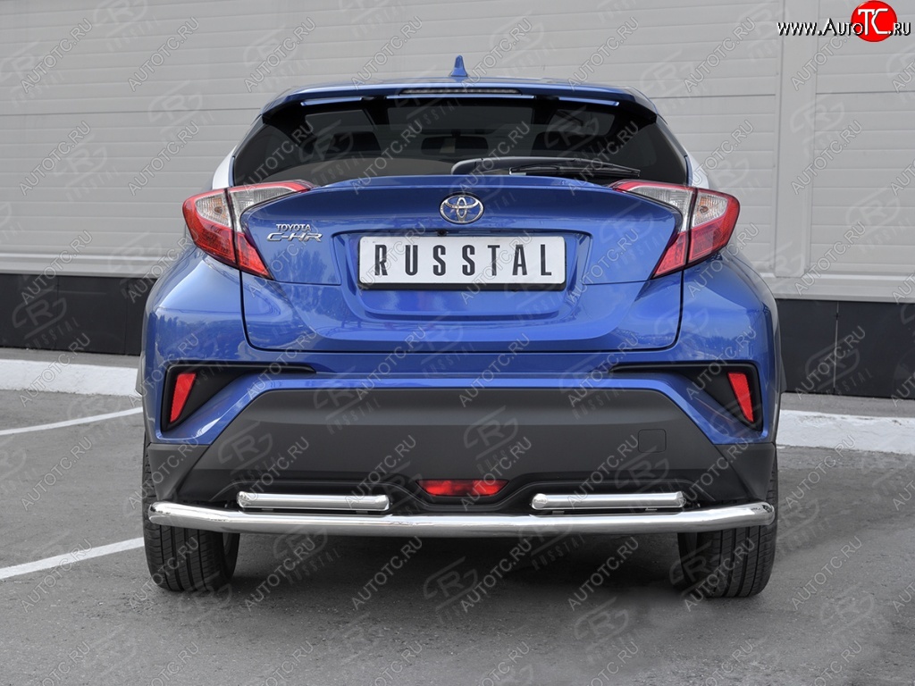 17 999 р. Защита заднего бампера (2 трубы Ø63 и 42 мм, нержавейка) SLITKOFF  Toyota C-HR  NGX10, ZGX10 (2016-2019) дорестайлинг  с доставкой в г. Керчь