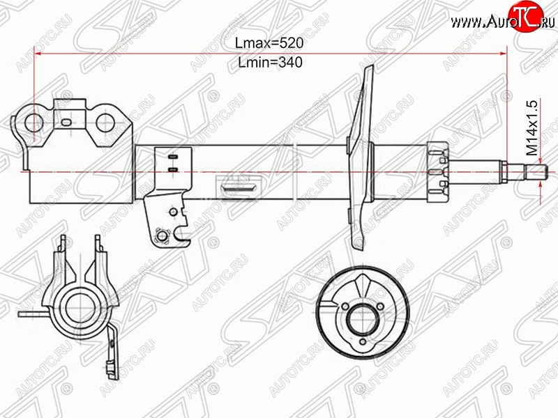 4 699 р. Левый амортизатор передний (2WD, 4WD) SAT  Toyota Caldina  T240 (2002-2007) универсал дорестайлинг, универсал рестайлинг  с доставкой в г. Керчь