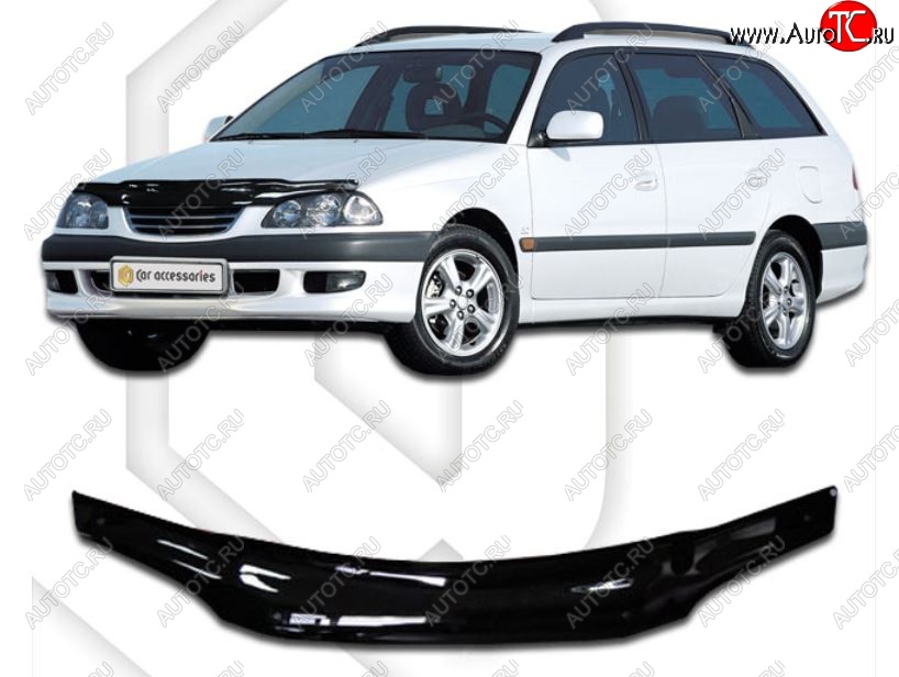 1 999 р. Дефлектор капота CA-Plastiс Toyota Caldina T210 дорестайлинг универсал (1997-1999) (Classic черный, Без надписи)  с доставкой в г. Керчь