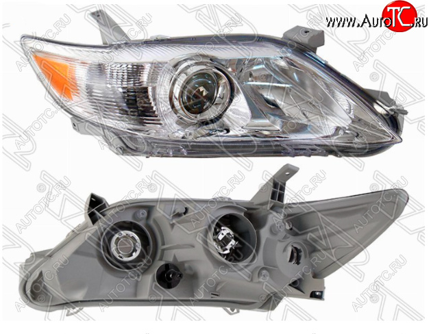 5 799 р. Правая фара SAT (не ксенон / без корректора, хром, с желтым поворотом)  Toyota Camry  XV40 (2009-2011) рестайлинг  с доставкой в г. Керчь