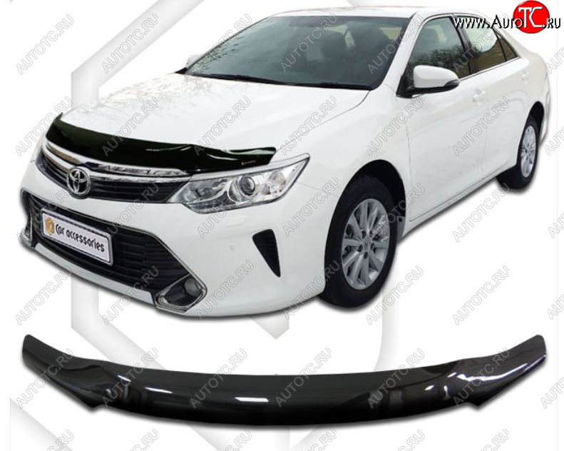 2 199 р. Дефлектор капота CA-Plastiс Toyota Camry XV55 1-ый рестайлинг (2014-2017) (Classic черный, Без надписи)  с доставкой в г. Керчь