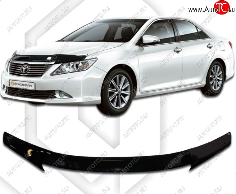 2 159 р. Дефлектор капота (Euro) CA-Plastiс Toyota Camry XV50 дорестайлинг (2011-2014) (Classic черный, Без надписи)  с доставкой в г. Керчь