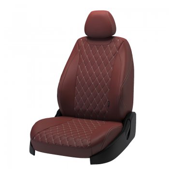 Чехлы для сидений Lord Autofashion Байрон (экокожа) Toyota Camry ( XV50,  XV55) (2011-2018) дорестайлинг, 1-ый рестайлинг, 2-ой рестайлинг (Коричневый, вставка коричневая, строчка бежевая)