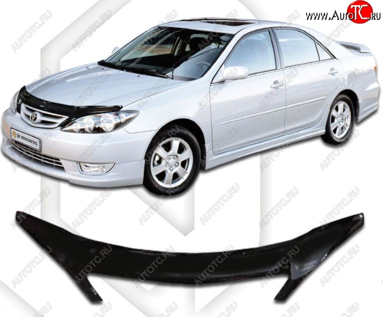 2 199 р. Дефлектор капота CA-Plastiс exclusive  Toyota Camry  XV30 (2004-2006) рестайлинг (Classic черный, Без надписи)  с доставкой в г. Керчь