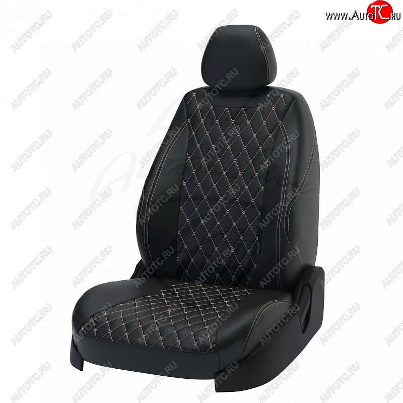 19 649 р. Чехлы для сидений Lord Autofashion Байрон (экокожа) Toyota Camry XV40 дорестайлинг (2006-2008) (Чёрный, вставка чёрная, строчка бежевая)  с доставкой в г. Керчь