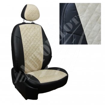 Чехлы сидений (40/60 с задним подлокотника, Comfort / Prestige, экокожа/алькантара) AUTOPILOT Ромб  Toyota Corolla  E210 (2018-2022) седан дорестайлинг (Черный + Бежевый)