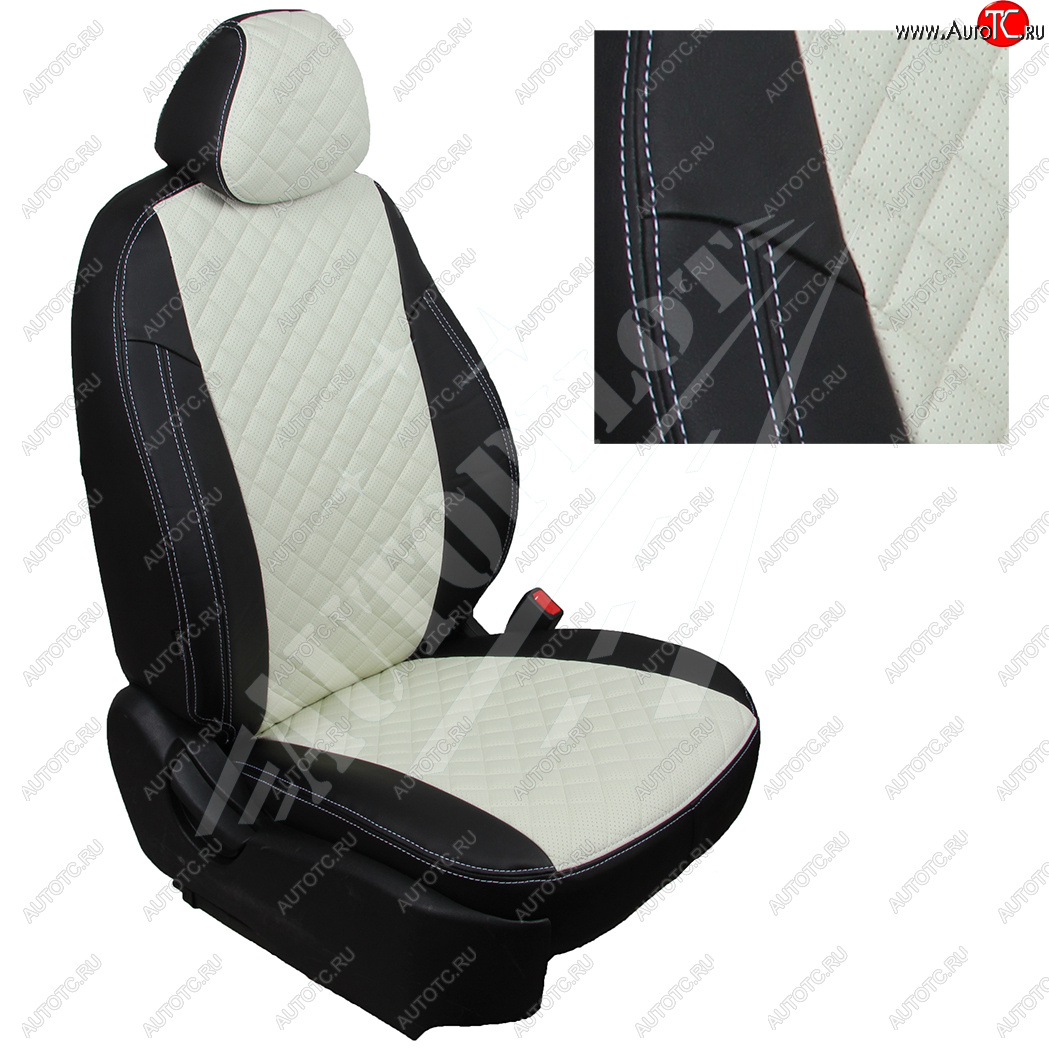 8 749 р. Чехлы сидений AUTOPILOT Экокожа Ромб (40/60 с задним подлокотника, Comfort / Prestige)  Toyota Corolla  E210 (2018-2022) седан дорестайлинг (Черный + Белый)  с доставкой в г. Керчь