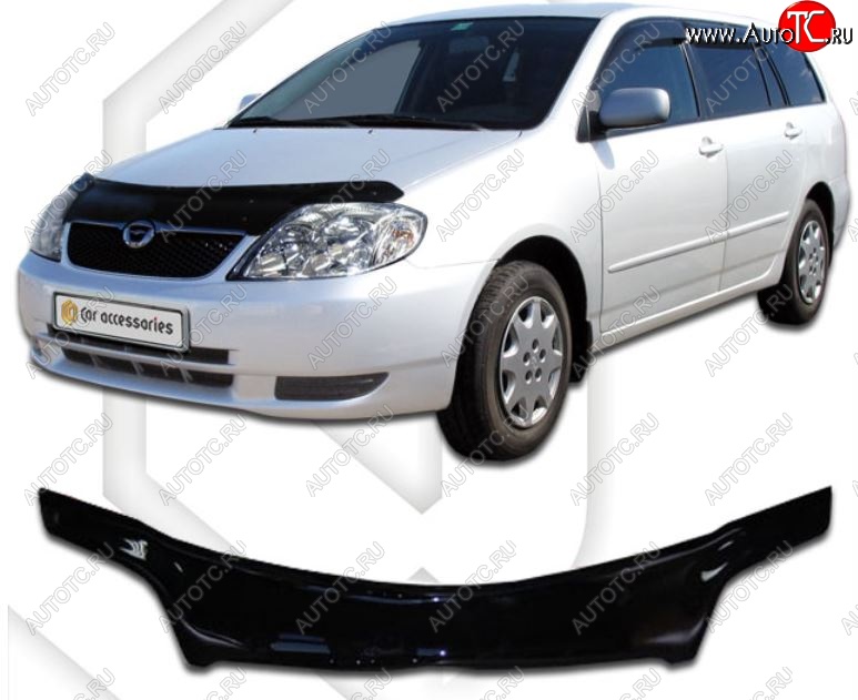2 159 р. Дефлектор капота (E121-124) CA-Plastiс Toyota Corolla Fielder E120 универсал дорестайлинг (2000-2002) (Classic черный, Без надписи)  с доставкой в г. Керчь