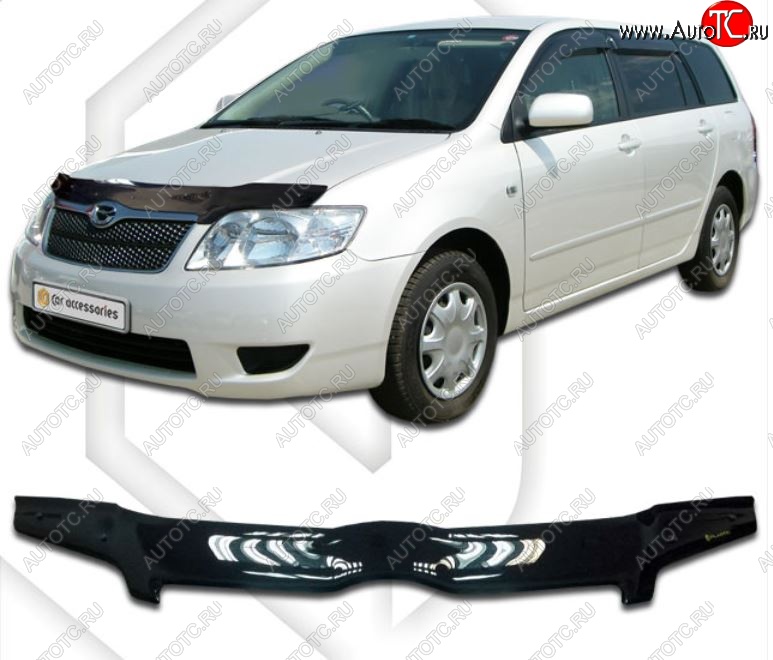 1 999 р. Дефлектор капота CA-Plastiс  Toyota Corolla Fielder  E120 (2004-2006) универсал 2-ой рестайлинг (Classic черный, Без надписи)  с доставкой в г. Керчь