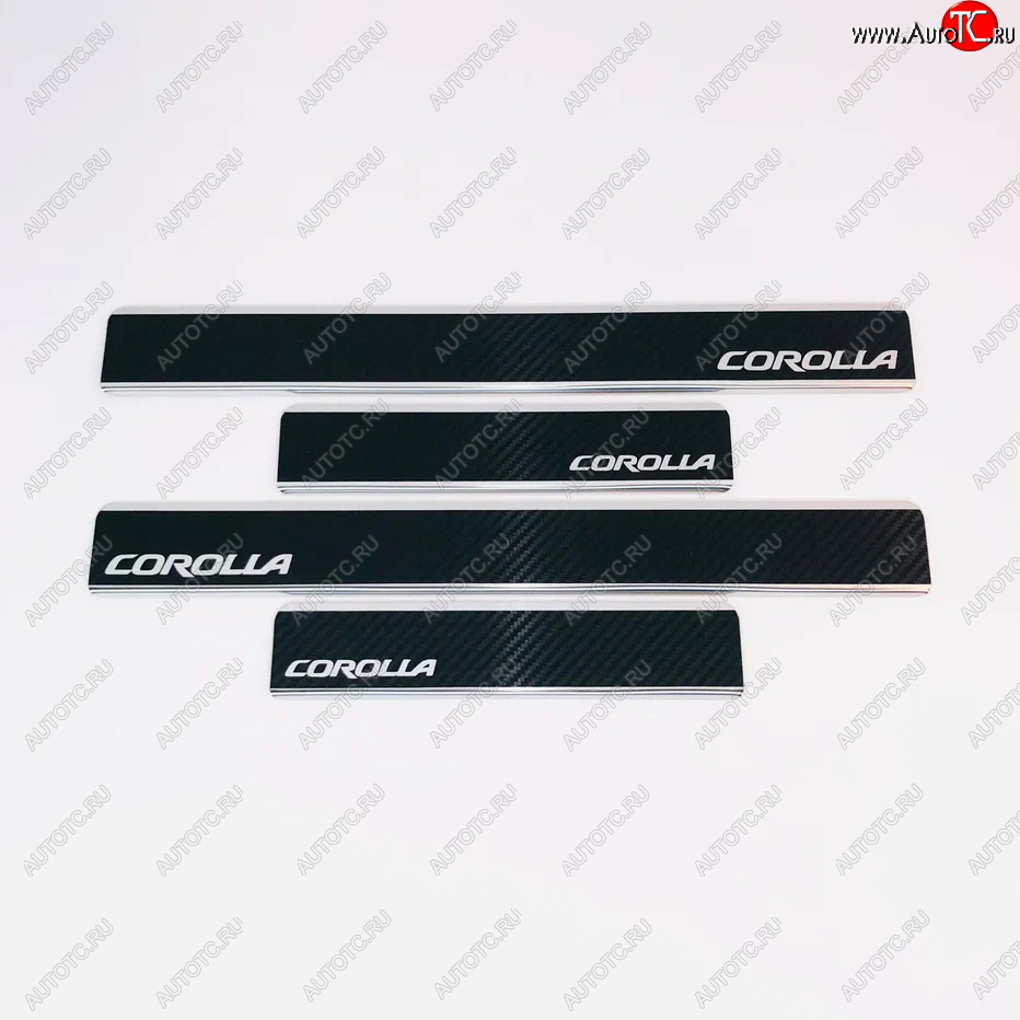 2 489 р. Накладки порожков салона INOX  Toyota Corolla  E170 (2012-2019) дорестайлинг, рестайлинг (Нержавеющая сталь + карбон)  с доставкой в г. Керчь