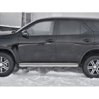 35 549 р. Порожки для ног (труба Ø42) SLITKOFF  Toyota Fortuner  AN160 (2015-2025) дорестайлинг, рестайлинг (лист - нержавейка, профиль - нержавейка)  с доставкой в г. Керчь. Увеличить фотографию 2