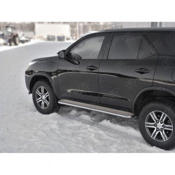 35 549 р. Порожки для ног (труба Ø42) SLITKOFF  Toyota Fortuner  AN160 (2015-2025) дорестайлинг, рестайлинг (лист - нержавейка, профиль - нержавейка)  с доставкой в г. Керчь. Увеличить фотографию 3
