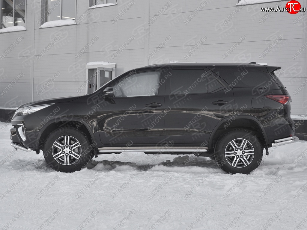 35 549 р. Порожки для ног (труба Ø42) SLITKOFF  Toyota Fortuner  AN160 (2015-2025) дорестайлинг, рестайлинг (лист - нержавейка, профиль - нержавейка)  с доставкой в г. Керчь