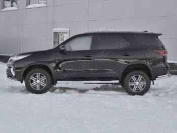 Пороги труба d76 с накладкой (v1) SLITKOFF Toyota Fortuner  AN160 (2015-2025) дорестайлинг, рестайлинг