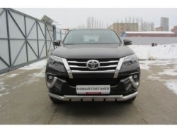 Защита переднего бампера из труб диаметрами 76 и 57 мм с зубьями Slitkoff Toyota Fortuner  AN160 (2015-2020) дорестайлинг