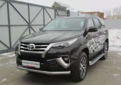 Одинарная защита переднего бампера диаметром 76 мм Slitkoff Toyota Fortuner  AN160 (2015-2020) дорестайлинг