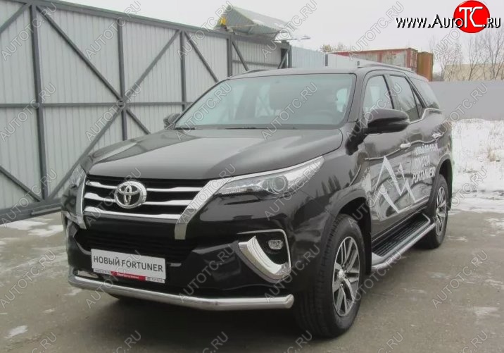 18 999 р. Одинарная защита переднего бампера диаметром 76 мм Slitkoff  Toyota Fortuner  AN160 (2015-2020) дорестайлинг (Цвет: нержавеющая полированная сталь)  с доставкой в г. Керчь