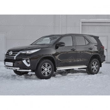 28 799 р. Защита переднего бампера (Ø63 мм с клыками, нержавейка) SLITKOFF Toyota Fortuner AN160 дорестайлинг (2015-2020)  с доставкой в г. Керчь. Увеличить фотографию 2