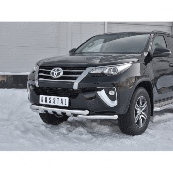 28 799 р. Защита переднего бампера (Ø63 мм с клыками, нержавейка) SLITKOFF Toyota Fortuner AN160 дорестайлинг (2015-2020)  с доставкой в г. Керчь. Увеличить фотографию 4