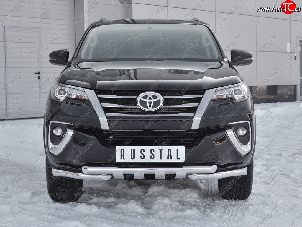 28 799 р. Защита переднего бампера (Ø63 мм с клыками, нержавейка) SLITKOFF Toyota Fortuner AN160 дорестайлинг (2015-2020)  с доставкой в г. Керчь