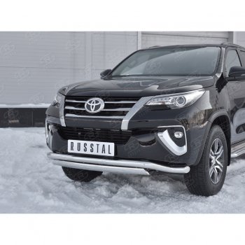 19 899 р. Защита переднего бампера (2 трубы Ø63 и 75х42 мм, нержавейка) Russtal Toyota Fortuner AN160 дорестайлинг (2015-2020)  с доставкой в г. Керчь. Увеличить фотографию 3