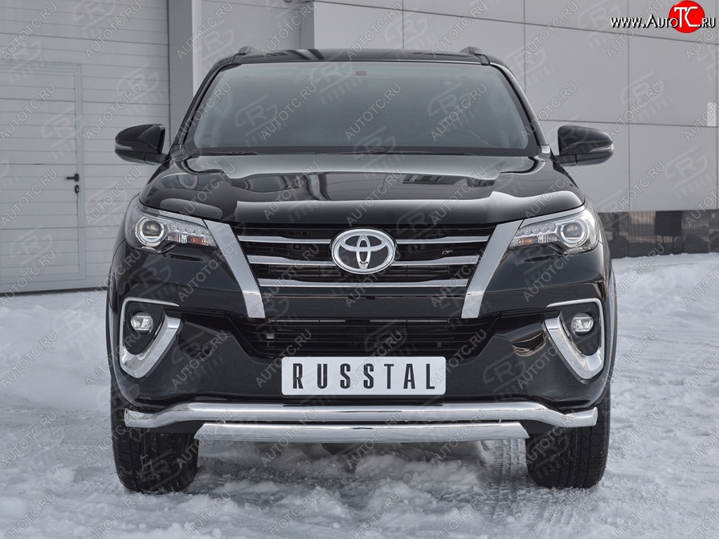 19 899 р. Защита переднего бампера (2 трубы Ø63 и 75х42 мм, нержавейка) Russtal Toyota Fortuner AN160 дорестайлинг (2015-2020)  с доставкой в г. Керчь