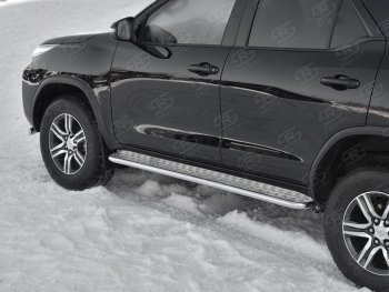 Широкая защита порогов с трубой диаметром 42 мм SLITKOFF v2 Toyota Fortuner AN160 рестайлинг (2020-2025)