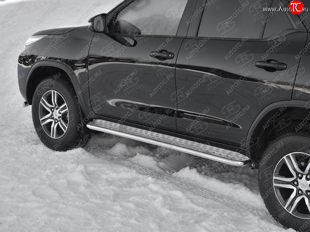 22 999 р. Широкая защита порогов с трубой диаметром 42 мм SLITKOFF v2 Toyota Fortuner AN160 дорестайлинг (2015-2020)  с доставкой в г. Керчь