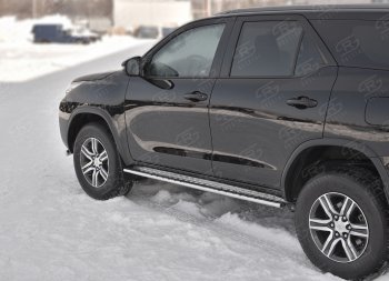 Защита порогов с круглыми вставками для ног из овальной трубы диаметром 75x42 мм Russtal Toyota Fortuner AN160 рестайлинг (2020-2025)