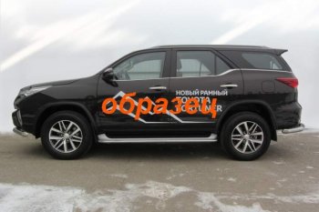 Защита порогов (Ø42 мм, с полимерным покрытием) Slitkoff Toyota Fortuner AN160 рестайлинг (2020-2025) (Цвет: серебристый)