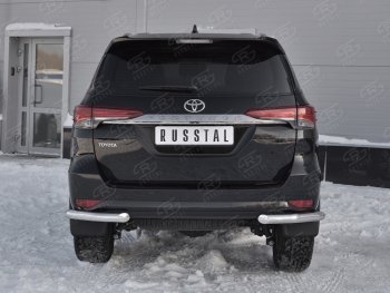 Защита заднего бампера (Ø63 мм уголки, нержавейка) SLITKOFF Toyota Fortuner  AN160 (2015-2020) дорестайлинг