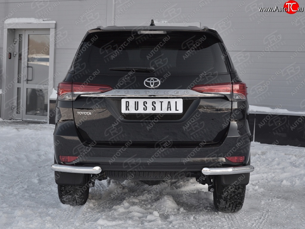 17 499 р. Защита заднего бампера (Ø63 мм уголки, нержавейка) SLITKOFF  Toyota Fortuner  AN160 (2015-2020) дорестайлинг  с доставкой в г. Керчь