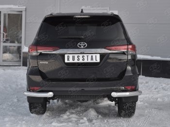 Защита заднего бампера (Ø76 мм уголки, нержавейка) SLITKOFF Toyota Fortuner  AN160 (2015-2020) дорестайлинг