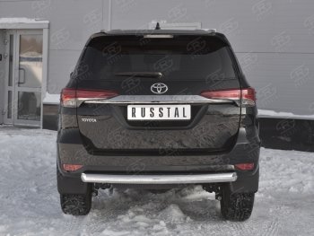 Защита заднего бампера (Ø63 мм короткая, нержавейка) SLITKOFF Toyota Fortuner  AN160 (2015-2020) дорестайлинг