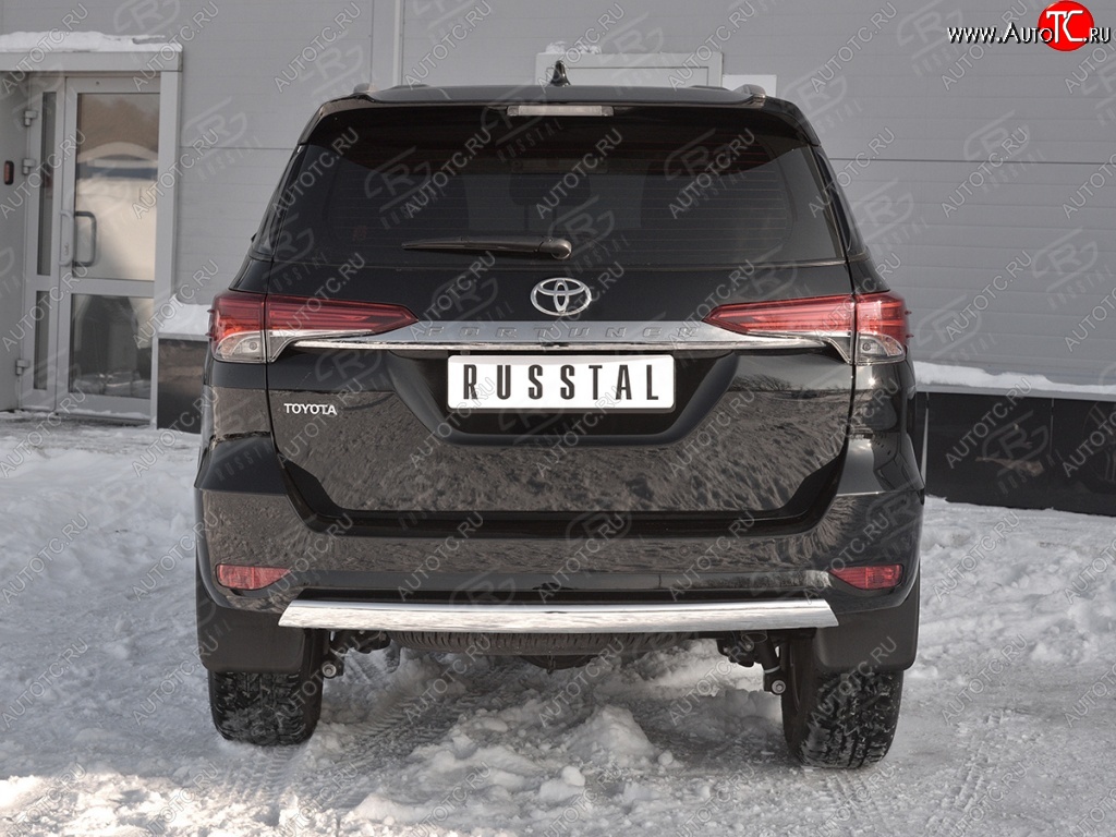 13 699 р. Защита заднего бампера (Ø75х42 мм, нержавейка) Russtal Toyota Fortuner AN160 дорестайлинг (2015-2020)  с доставкой в г. Керчь