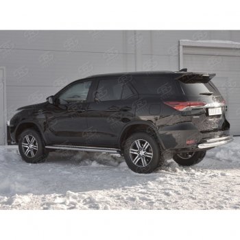 22 499 р. Защита заднего бампера (2 трубы Ø76х42 мм, нержавейка) SLITKOFF  Toyota Fortuner  AN160 (2015-2020) дорестайлинг  с доставкой в г. Керчь. Увеличить фотографию 2