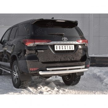 22 499 р. Защита заднего бампера (2 трубы Ø76х42 мм, нержавейка) SLITKOFF  Toyota Fortuner  AN160 (2015-2020) дорестайлинг  с доставкой в г. Керчь. Увеличить фотографию 4