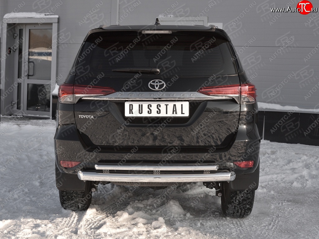 22 499 р. Защита заднего бампера (2 трубы Ø76х42 мм, нержавейка) SLITKOFF  Toyota Fortuner  AN160 (2015-2020) дорестайлинг  с доставкой в г. Керчь