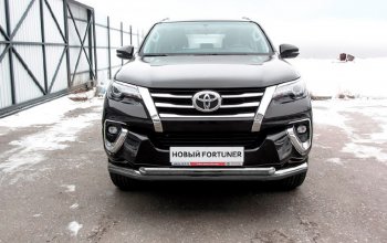 Защита переднего бампера Slitkoff (Ø 76+Ø 57 мм, двойная). Toyota Fortuner  AN160 (2015-2020) дорестайлинг (Сталь с полимерным покрытием. Цвет: серебристый)