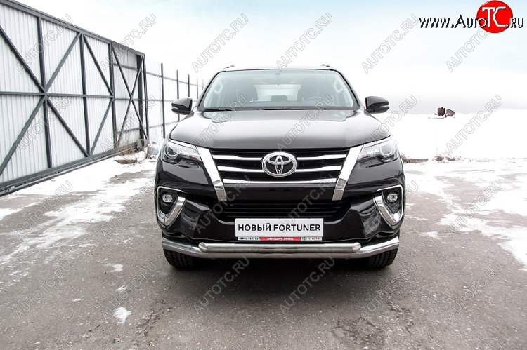 22 699 р. Защита переднего бампера Slitkoff (Ø 76+Ø 57 мм, двойная)  Toyota Fortuner  AN160 (2015-2020) дорестайлинг (Цвет: нержавеющая полированная сталь)  с доставкой в г. Керчь