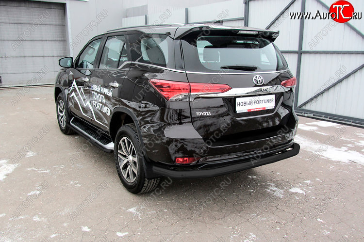 9 999 р. Защита заднего бампера Slitkoff (Ø 76 мм, длинная)  Toyota Fortuner  AN160 (2015-2020) дорестайлинг (Сталь с полимерным покрытием. Цвет: черный)  с доставкой в г. Керчь