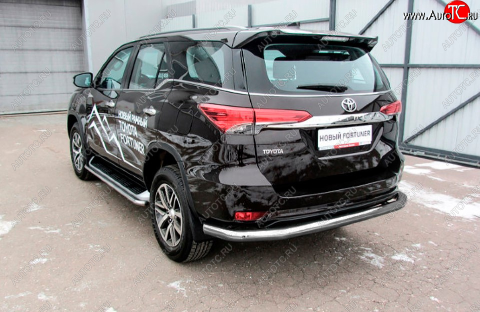 9 999 р. Защита заднего бампера Slitkoff (Ø 76 мм, длинная)  Toyota Fortuner  AN160 (2015-2020) дорестайлинг (Сталь с полимерным покрытием. Цвет: серебристый)  с доставкой в г. Керчь
