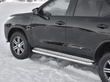 Защита порогов (труба d63 мм с листом) SLITKOFF Toyota Fortuner  AN160 (2015-2020) дорестайлинг (Лист алюминий/профиль нержавейка)